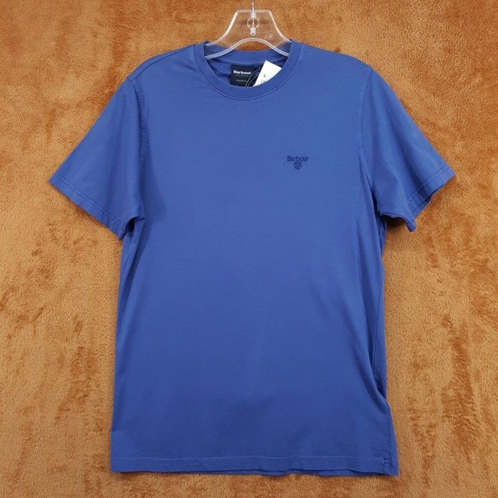 BARBOUR Shirt Mens Small Blue Pullover Crew Tailored Fit Logo Cotton T-Shirt Tee
